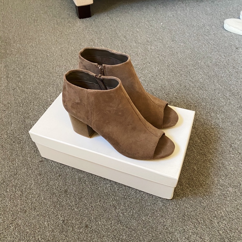 Suede open toe booties